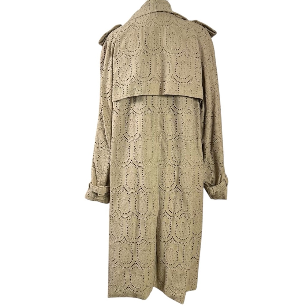 Farm Rio Khaki Pineapple Cotton Eyelet Trench Coat Size Large Neutral Bohemian - Picture 10 of 13